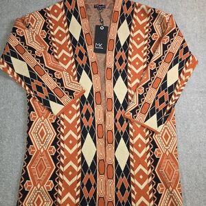 MK Metric Knits Open Front Women's Vibrant Aztec Geometric Cardigan